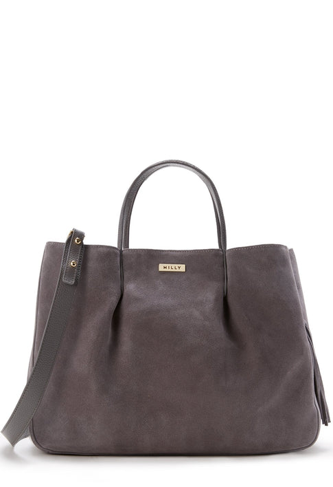 Astor Ruffle Suede Pinched Tote 0